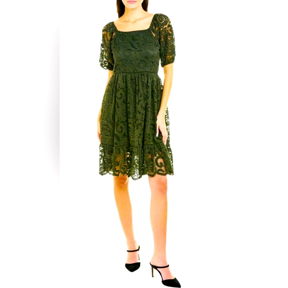 Nanette Lepore Forest Green Lace A-Line. EUC. Size 2.